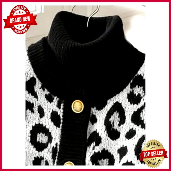 Sleeveless Leopard Print Cardigan Sweater Vest Button Front Crew Neck Y2K - Picture 3 of 5